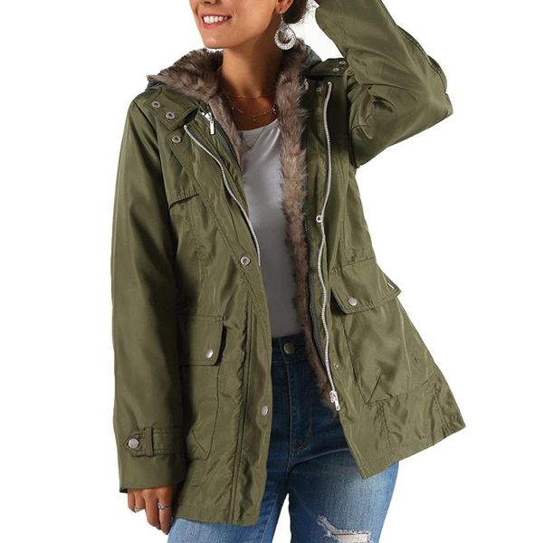 women's wool & blends 2022 faux fur solid winter casual coat adjustable waist slim zipper outwear jacket women windproof fleece hooded, Black
women's wool & blends 2022 faux fur solid winter casual coat adjustable waist slim zipper outwear jacket women windproof fleece hooded, Black