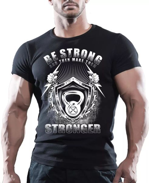 Be Strong - Bodybuilding Gym King Black Muscle T shirt Fitness for men, White;black