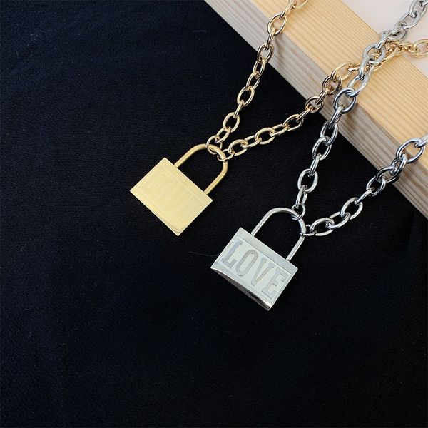 love letter lock pendant necklace titanium steel plating link chain choker women rock jewelry gift retail, Silver
love letter lock pendant necklace titanium steel plating link chain choker women rock jewelry gift retail, Silver