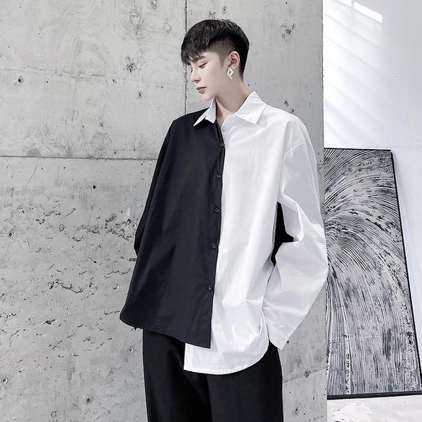 men's casual shirts mens regular fit autumn irregular hem black and white contrast color loose long-sleeved shirt trendy handsome, White;black
men's casual shirts mens regular fit autumn irregular hem black and white contrast color loose long-sleeved shirt trendy handsome, White;black