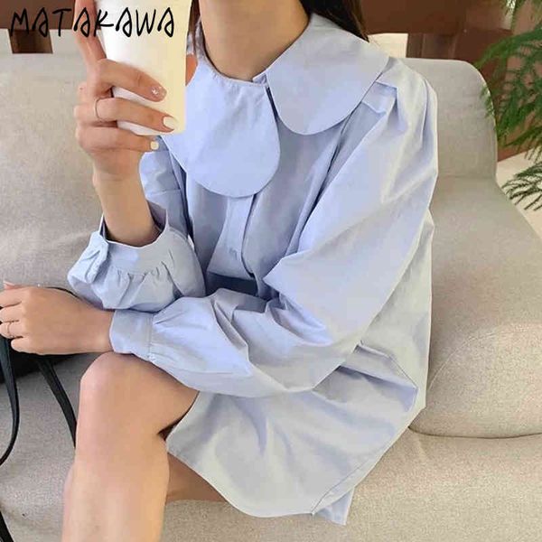 matakawa puff sleeve shirt dress korea blue peter pan collar robe single breasted loose short vestidos straight mini dresses 210513, Black;gray
matakawa puff sleeve shirt dress korea blue peter pan collar robe single breasted loose short vestidos straight mini dresses 210513, Black;gray