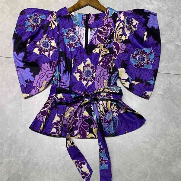 truevoker summer designer 100% cotton women high end flare sleeve purple flower print waist lace up blouse 210602, White
truevoker summer designer 100% cotton women high end flare sleeve purple flower print waist lace up blouse 210602, White