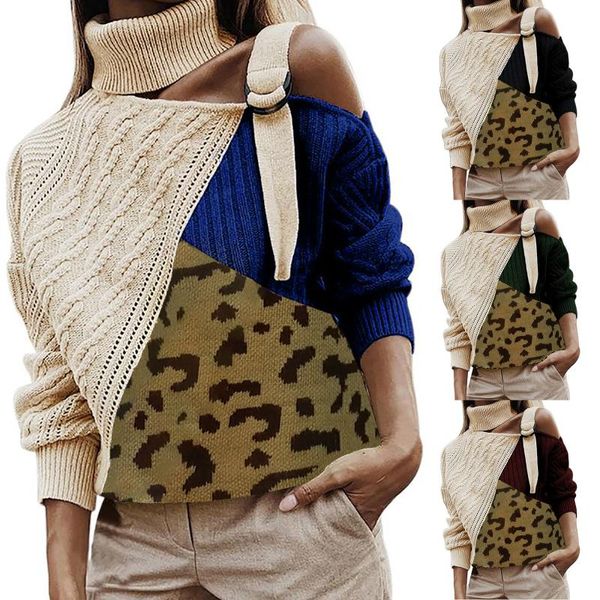 women's sweaters fashion autumn and winter loose leopard contrast stitching turtleneck long-sleeved knitted sweater pull femme#35, White;black
women's sweaters fashion autumn and winter loose leopard contrast stitching turtleneck long-sleeved knitted sweater pull femme#35, White;black