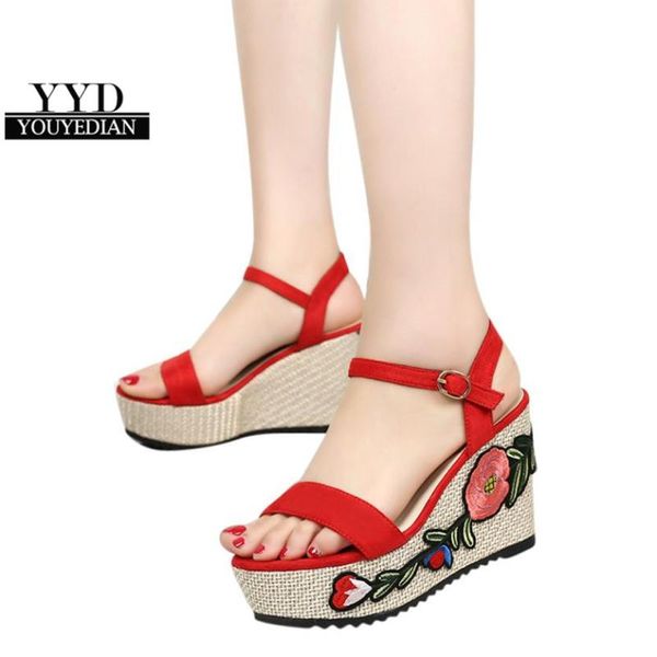 women's shoes embroidery ankle strap anti skidding super high heel wedges sandals tenis feminino #a40, Black
women's shoes embroidery ankle strap anti skidding super high heel wedges sandals tenis feminino #a40, Black
