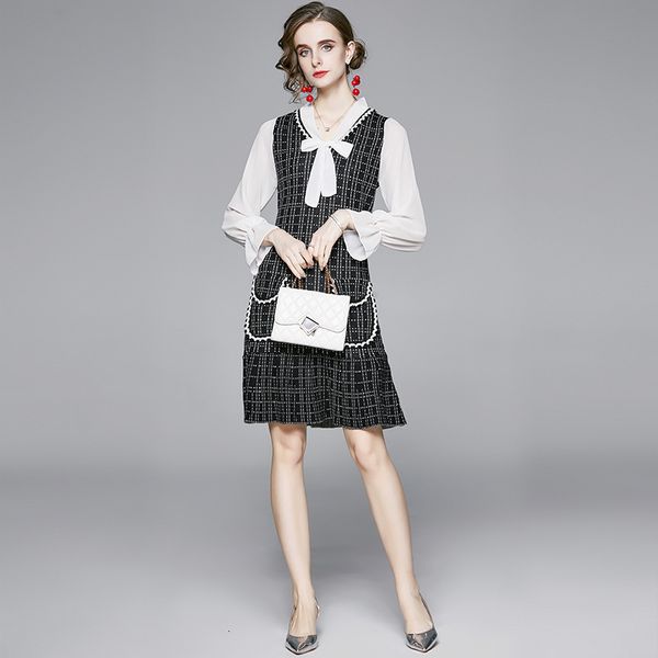 aging foreign style 2021 lattice small fragrance stitched dress fake two-piece lace up straight tube fishtail knitted, Black;gray
aging foreign style 2021 lattice small fragrance stitched dress fake two-piece lace up straight tube fishtail knitted, Black;gray
