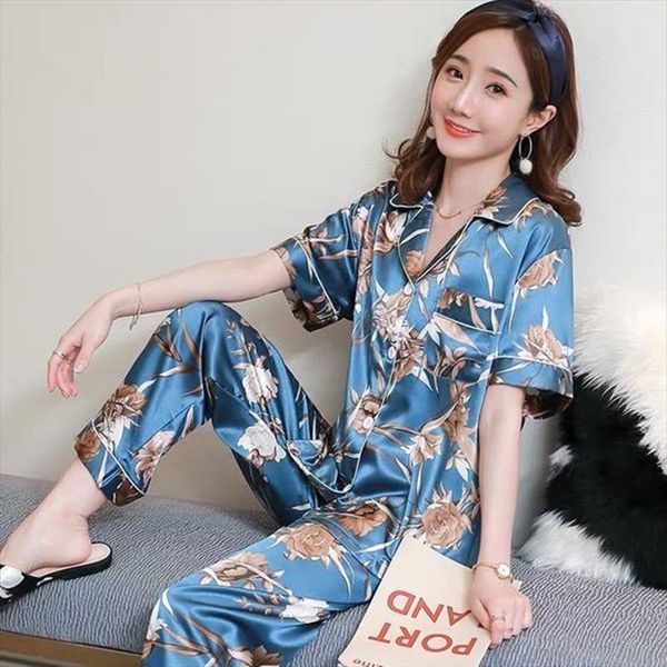 sets lovely pajamas set womens sleepwears silk short sleeve long pant home wear lazy style underwear pijamas, Black;red
sets lovely pajamas set womens sleepwears silk short sleeve long pant home wear lazy style underwear pijamas, Black;red