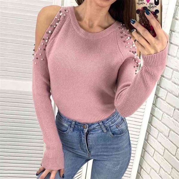 autumn and winter solid color beaded o neck long-sleeved knit pullover off shoulder knitted sweater female bottom pullovers 210517, White;black
autumn and winter solid color beaded o neck long-sleeved knit pullover off shoulder knitted sweater female bottom pullovers 210517, White;black