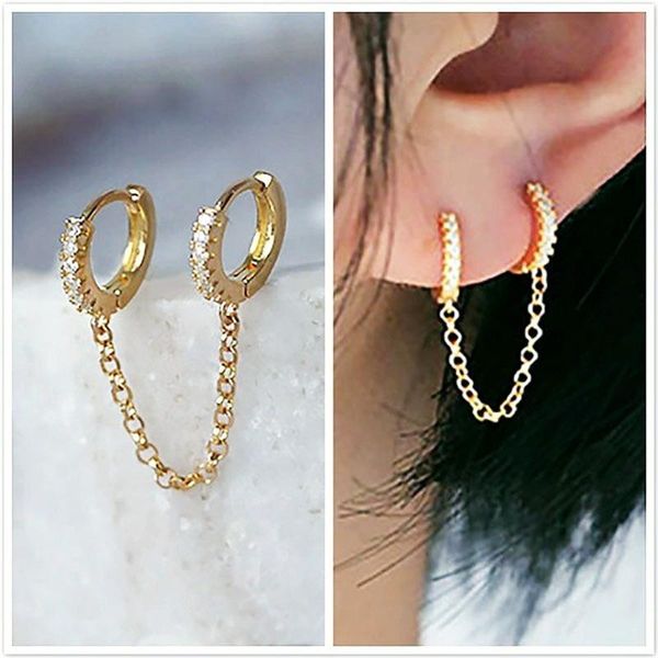 hoop & huggie fashiwomen's double pierced conjoined shiny crystal zircon metal chain party earrings jewelry all-match single product, Golden;silver
hoop & huggie fashiwomen's double pierced conjoined shiny crystal zircon metal chain party earrings jewelry all-match single product, Golden;silver