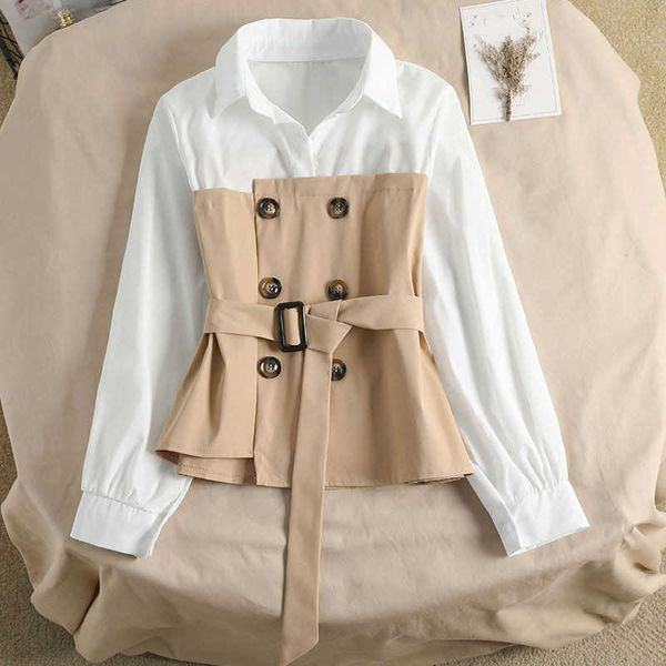 neploe autumn fake two pieces women shirt double breasted sashes slim korean blouse patchwork pullover blusas 210721, White
neploe autumn fake two pieces women shirt double breasted sashes slim korean blouse patchwork pullover blusas 210721, White
