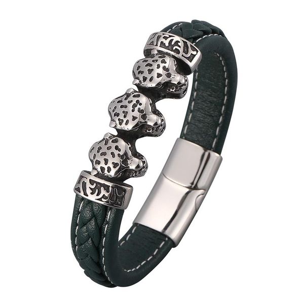 green leather bracelet bangles men leopard head stainless steel magnetic buckle punk rock male wristband party jewelry pd0845 charm bracelet, Golden;silver
green leather bracelet bangles men leopard head stainless steel magnetic buckle punk rock male wristband party jewelry pd0845 charm bracelet, Golden;silver