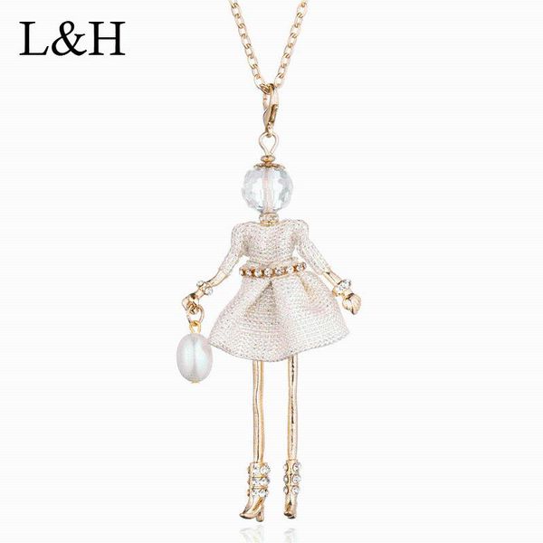 white gray rhinestone dressing doll pendant necklace for women handmade princess girl long chain statement jewelry necklaces, Silver
white gray rhinestone dressing doll pendant necklace for women handmade princess girl long chain statement jewelry necklaces, Silver