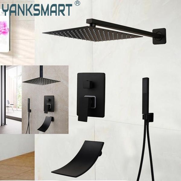 shower faucet bathroom set mixer taps black brass stainless steel & cold water arm wall and ceiling mounted with hand sets
shower faucet bathroom set mixer taps black brass stainless steel & cold water arm wall and ceiling mounted with hand sets