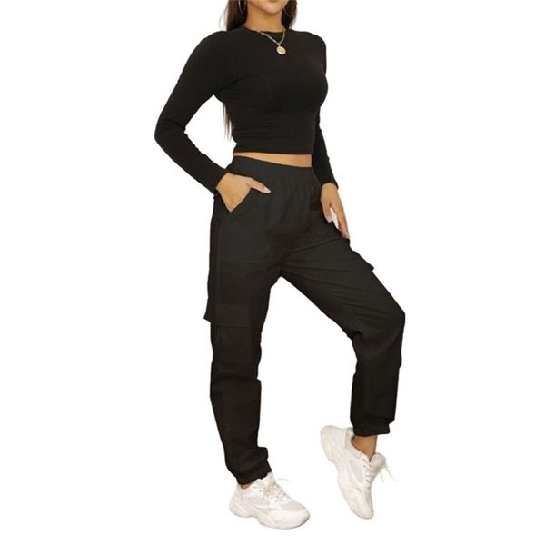 women cargo pants mid elastic waist stretch solid trousers casual 4 colors female basic ladies clothing 210522, Black;white
women cargo pants mid elastic waist stretch solid trousers casual 4 colors female basic ladies clothing 210522, Black;white