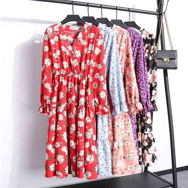 dresses spring summer v-neck floral print female elastic waist long sleeve women dress a-line midi vestidos femme td0n, Black;gray
dresses spring summer v-neck floral print female elastic waist long sleeve women dress a-line midi vestidos femme td0n, Black;gray