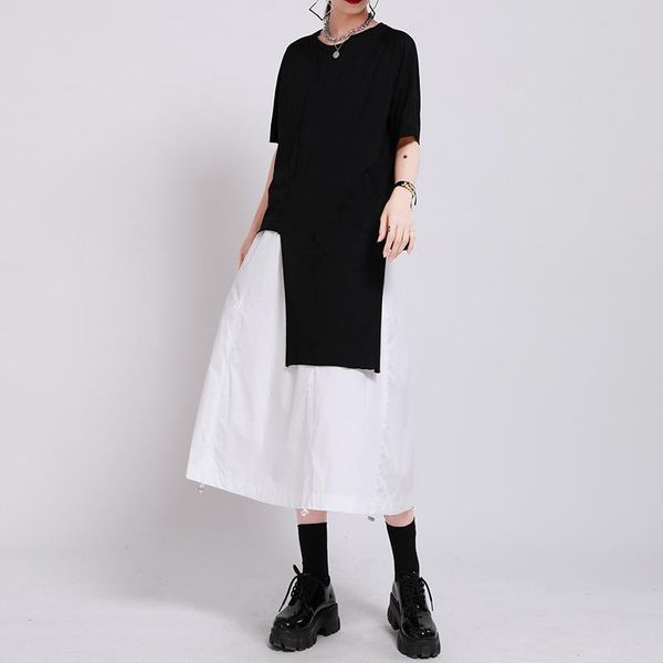 women's t-shirt black women white irregular split joint long round neck half sleeve fashion tide spring summer 2021 1w618
women's t-shirt black women white irregular split joint long round neck half sleeve fashion tide spring summer 2021 1w618