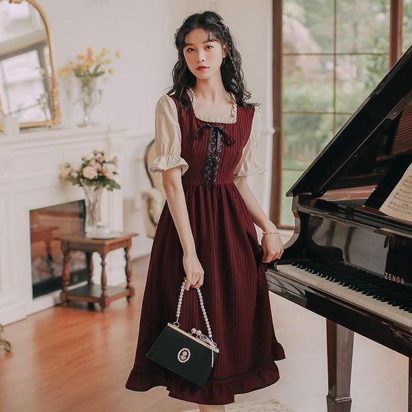 casual dresses sweet vintage kawaii dress women 2021 summer bow lace square collar elegant trumpet sleeve fashionable chic cute lolita, Black;gray
casual dresses sweet vintage kawaii dress women 2021 summer bow lace square collar elegant trumpet sleeve fashionable chic cute lolita, Black;gray