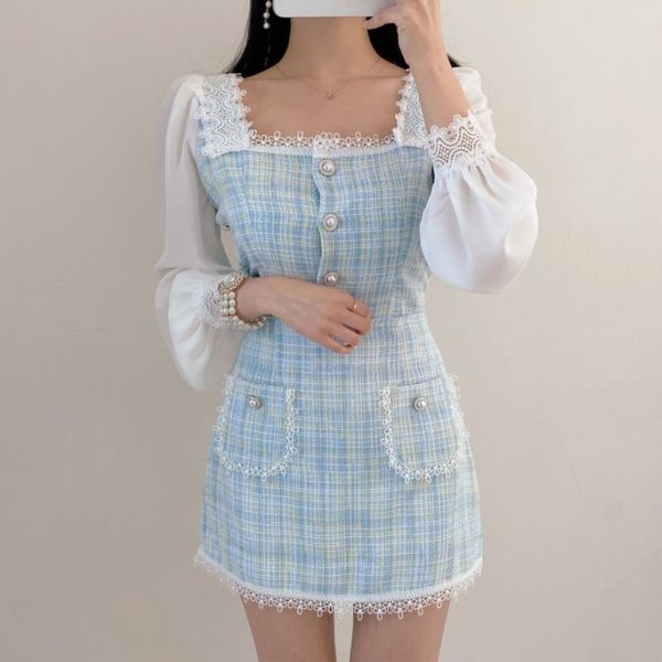 korea spring fashion temperament sweet chiffon patchwork tweed elegant square collar + high waist mini skirt suit 210518, White
korea spring fashion temperament sweet chiffon patchwork tweed elegant square collar + high waist mini skirt suit 210518, White