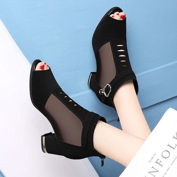 sandals women's summer style roman net boots hollow with breathable frosted fish mouth thick heel women, Black
sandals women's summer style roman net boots hollow with breathable frosted fish mouth thick heel women, Black