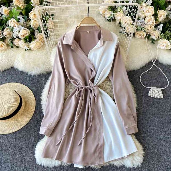spring temperament shirt vestidos women's contrast stitching retro lapel waist slim one-piece mini dress c231 210506, Black;gray
spring temperament shirt vestidos women's contrast stitching retro lapel waist slim one-piece mini dress c231 210506, Black;gray