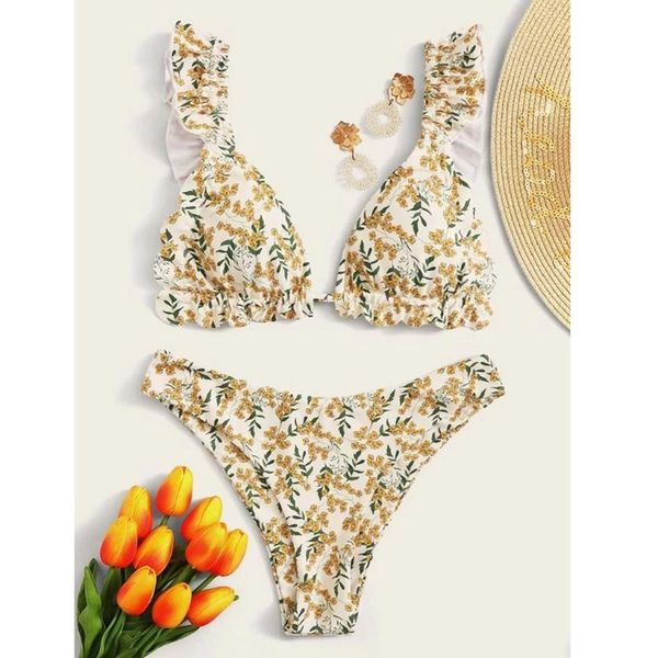 40#swimsuit women's beach summer floral print ruffle high cut bikini set two piece swimsuit stroj kapielowy damski swimwear, White;black
40#swimsuit women's beach summer floral print ruffle high cut bikini set two piece swimsuit stroj kapielowy damski swimwear, White;black
