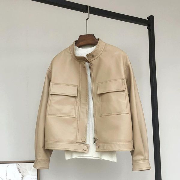 women's leather & faux korean version haining feishen jacket short fashion stand collar sheep spring and autumn n, Black
women's leather & faux korean version haining feishen jacket short fashion stand collar sheep spring and autumn n, Black