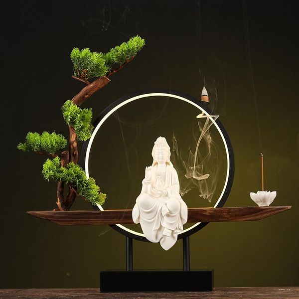 fragrance lamps guanyin buddha backflow incense burner with led light smoke waterfall stick holder 20 pc cone ornaments porcelain censer
fragrance lamps guanyin buddha backflow incense burner with led light smoke waterfall stick holder 20 pc cone ornaments porcelain censer