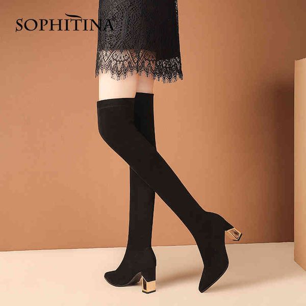 sophitina women boots fashion stretch fabric over-the-knee high boots pointed toe slip-on fretwork heels black long shoes so674 210513
sophitina women boots fashion stretch fabric over-the-knee high boots pointed toe slip-on fretwork heels black long shoes so674 210513