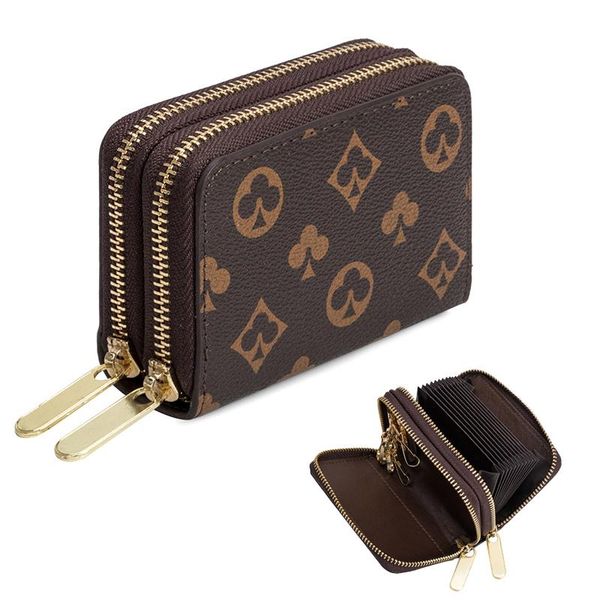 card holders brand holder double zipper case clutch bag luxury small leather bank coin purse key keychain, Brown;gray
card holders brand holder double zipper case clutch bag luxury small leather bank coin purse key keychain, Brown;gray