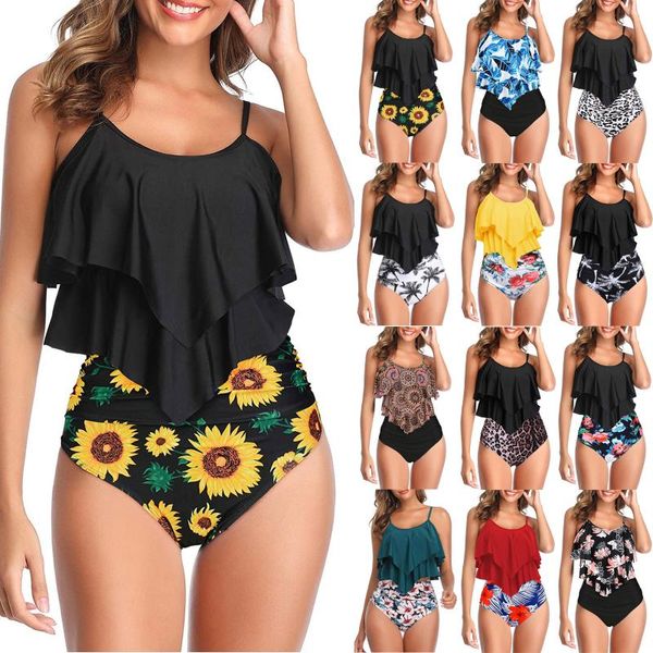 women's swimwear 2021 push up women high waist bikini sets plus size ruffle tankini swimsuit halter two piece set swim wear, White;black
women's swimwear 2021 push up women high waist bikini sets plus size ruffle tankini swimsuit halter two piece set swim wear, White;black