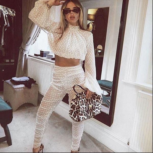 polka dots sheer mesh two womens tracksuits piece sets see through lantern sleeve crop high waisted pencil pants, Gray
polka dots sheer mesh two womens tracksuits piece sets see through lantern sleeve crop high waisted pencil pants, Gray