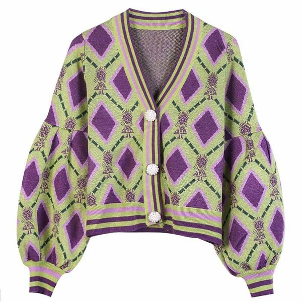 knits cute crop argyle jacquard knitted cardigan neck pearls buttons lantern sleeve sweater coat short outwear, White
knits cute crop argyle jacquard knitted cardigan neck pearls buttons lantern sleeve sweater coat short outwear, White