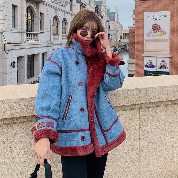 women's fur & faux fashion autumn winter 2021 korean loose big size imitation lambswool warm short jacket lapel long sleeve women coat, Black
women's fur & faux fashion autumn winter 2021 korean loose big size imitation lambswool warm short jacket lapel long sleeve women coat, Black