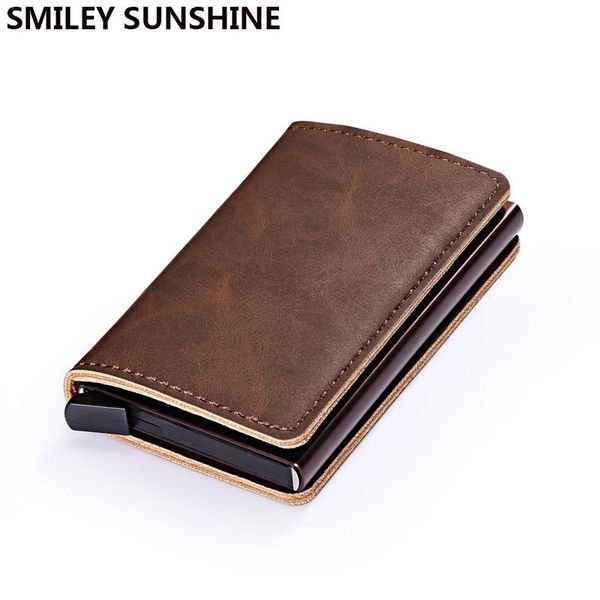 card holders leather anti rfid holder men metal slim bank creditcard pocket case male smart minimalist wallet, Brown;gray 
card holders leather anti rfid holder men metal slim bank creditcard pocket case male smart minimalist wallet, Brown;gray