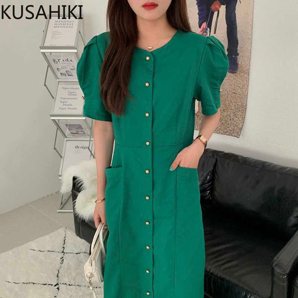 kusahiki korean single breasted slim waist dresses puff sleeve o-neck chic woman dress summer vestidos de mujer 6j462 210602, Black;gray
kusahiki korean single breasted slim waist dresses puff sleeve o-neck chic woman dress summer vestidos de mujer 6j462 210602, Black;gray