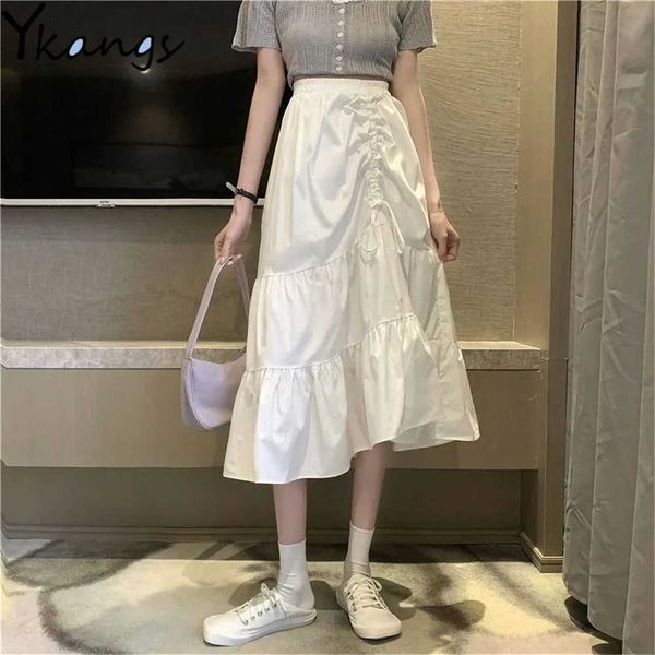 summer women drawstring bow pleated skirts vintage high waist elastic irregular white black chic long cake a-line skirt students 210619
summer women drawstring bow pleated skirts vintage high waist elastic irregular white black chic long cake a-line skirt students 210619
