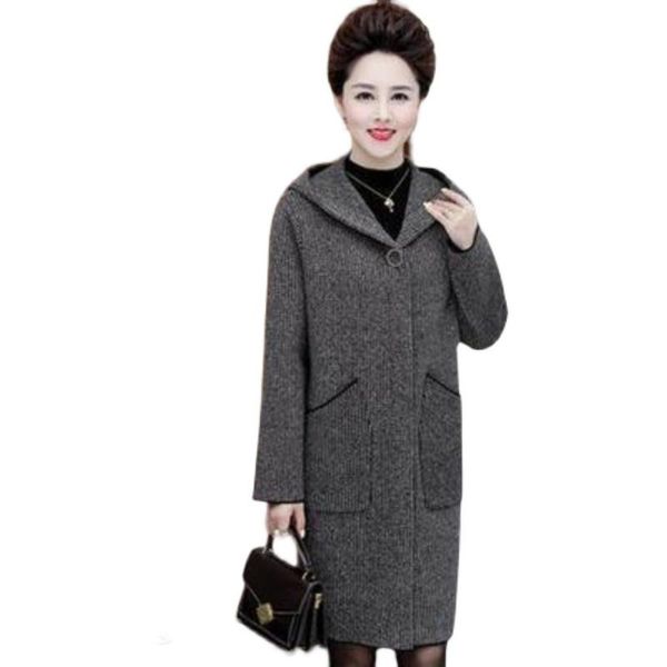 women's wool & blends 2021winter women woolen jacket middle-aged loose knitting long cloth coat female thicken hooded overcoat r1348, Black
women's wool & blends 2021winter women woolen jacket middle-aged loose knitting long cloth coat female thicken hooded overcoat r1348, Black