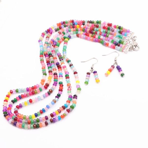 earrings & necklace african jewelry set for women 2x4mm natural stone beads multicolor abacus sets layered chain a766, Silver
earrings & necklace african jewelry set for women 2x4mm natural stone beads multicolor abacus sets layered chain a766, Silver
