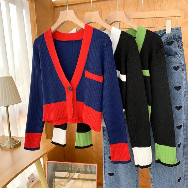 women's knits & tees the knitted cardigan short small coat fashionable all-match color matching v-neck sweater loose and thin top, White
women's knits & tees the knitted cardigan short small coat fashionable all-match color matching v-neck sweater loose and thin top, White
