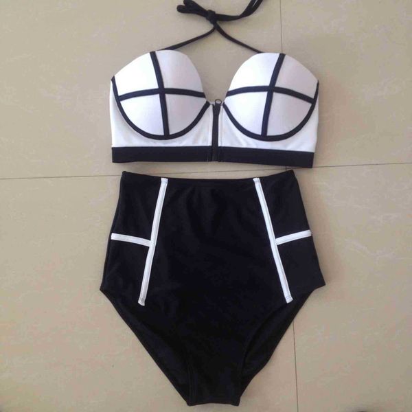 bikini swimsuit women's zipper tied high waist steel bracket gathered fashion striped solid color, Red;black
bikini swimsuit women's zipper tied high waist steel bracket gathered fashion striped solid color, Red;black