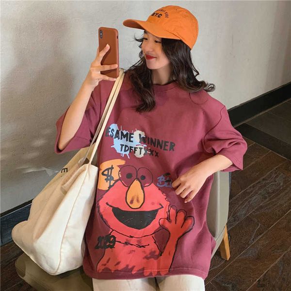 women's t-shirt cartoon print summer t-shirts women o-neck short sleeve loose oversized shirts funny printed streetwear boyfr, White 
women's t-shirt cartoon print summer t-shirts women o-neck short sleeve loose oversized shirts funny printed streetwear boyfr, White