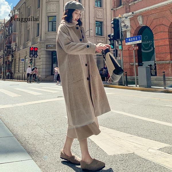 women's wool & blends autumn winter elegant women coat woolen loose long thick keep warm korean coats female overcoat, Black
women's wool & blends autumn winter elegant women coat woolen loose long thick keep warm korean coats female overcoat, Black