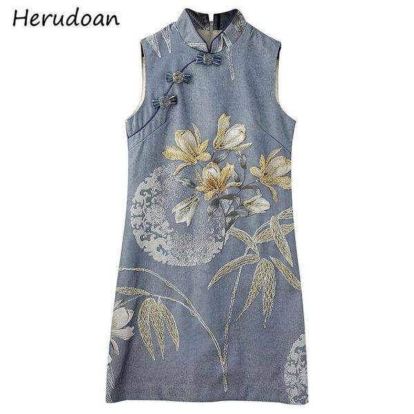 casual dresses herudoan fashion runway summer vintage jacquard short dress women stand collar luxury button beading slim mini ladies, Black;gray
casual dresses herudoan fashion runway summer vintage jacquard short dress women stand collar luxury button beading slim mini ladies, Black;gray