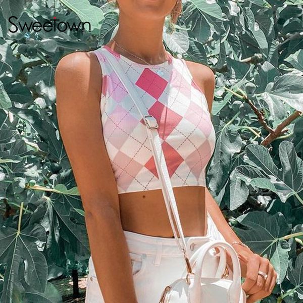 sweetown y2k aesthetic pink cute tank women argyle plaid print kawaii clothes sleeveless slim cropped vest summer, Black;white
sweetown y2k aesthetic pink cute tank women argyle plaid print kawaii clothes sleeveless slim cropped vest summer, Black;white
