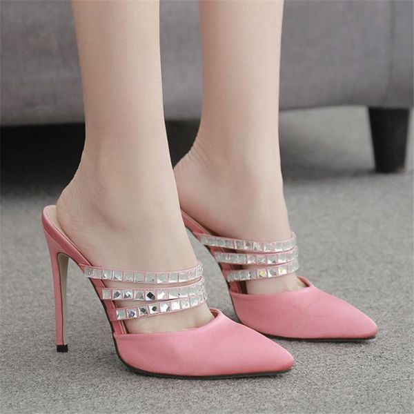 elegant crystal narrow band women slippers solid silk pointed toe ladies sandals thin heel party slip on pink bridal shoes woman, Black
elegant crystal narrow band women slippers solid silk pointed toe ladies sandals thin heel party slip on pink bridal shoes woman, Black