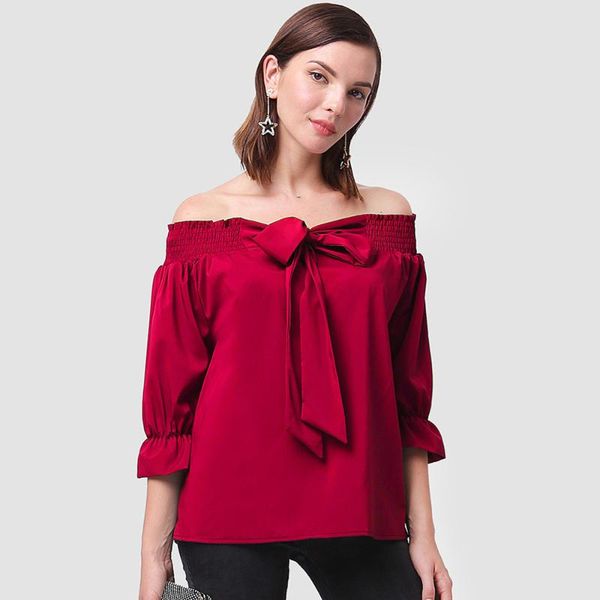 women's blouses & shirts three quarter sleeve summer women slash bow collar casual outerwear blusas mujer de moda t2000, White
women's blouses & shirts three quarter sleeve summer women slash bow collar casual outerwear blusas mujer de moda t2000, White