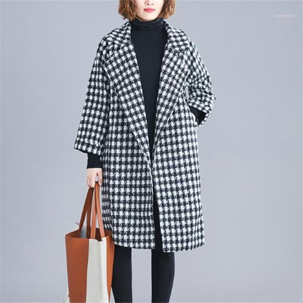 women's wool & blends 2021 winter fashion mid-length style lapel long-sleeved thick woolen plaid warm loose jacket coat women trendy h0, Black 
women's wool & blends 2021 winter fashion mid-length style lapel long-sleeved thick woolen plaid warm loose jacket coat women trendy h0, Black