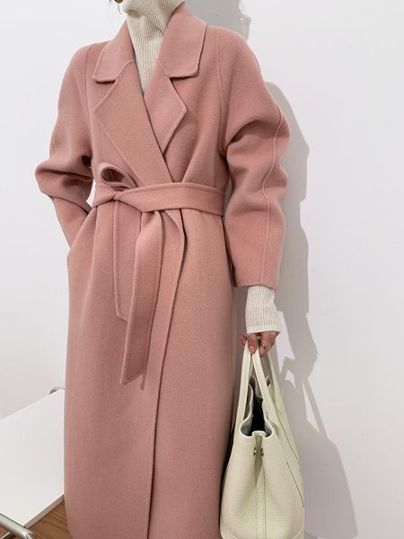women's wool & blends women fashion korean elegant solid long coat overcoats with belt, Black
women's wool & blends women fashion korean elegant solid long coat overcoats with belt, Black