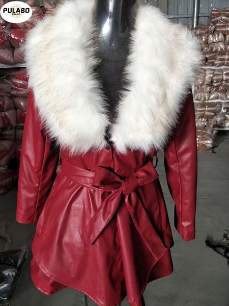 women's leather & faux 2021 winter jacket stitching fur collar cuff coat belt slim elegant warm thick overcoat female, Black
women's leather & faux 2021 winter jacket stitching fur collar cuff coat belt slim elegant warm thick overcoat female, Black