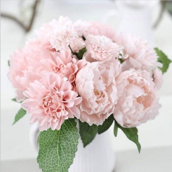upscale vivid peony dahlia daisy decorative artificial silk flowers wedding decorations fake plants home decor & wreaths