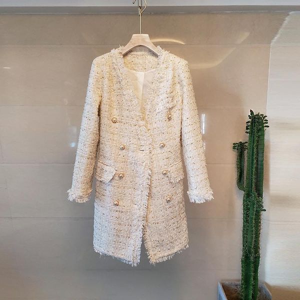women's wool & blends tweed plaid long coat women pearl double breasted white autumn winter slim vintage outwear sleeve plus size a298, Black
women's wool & blends tweed plaid long coat women pearl double breasted white autumn winter slim vintage outwear sleeve plus size a298, Black